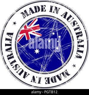 Made in Australia grunge rubber stamp with flag Stock Vector