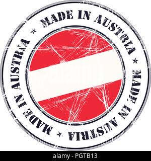 Made in Austria grunge rubber stamp with flag Stock Vector