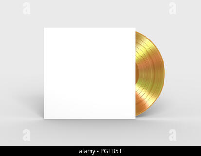 Gold Vinyl Record In White Paper Case. 3D Illustration. Stock Photo