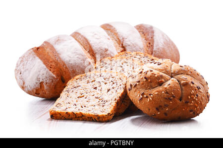 Composition with assorted bakery products isolated on white Stock Photo