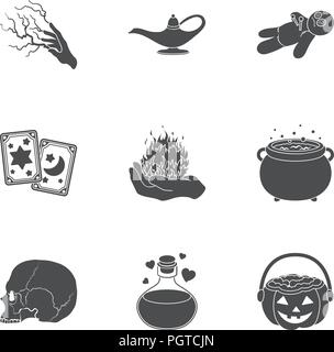 Black and white magic set icons in black style. Big collection of black and white magic vector symbol stock Stock Vector