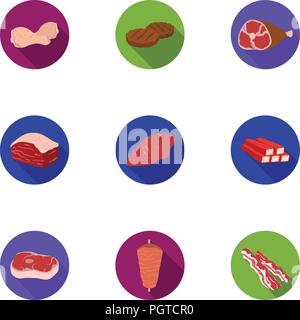 Meats set icons in flat style. Big collection of meats vector symbol stock Stock Vector