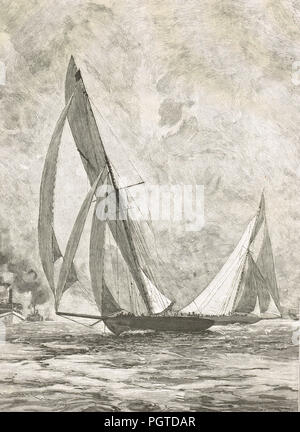 The Columbia and the Shamrock, racing for the 1899 America's cup Stock Photo