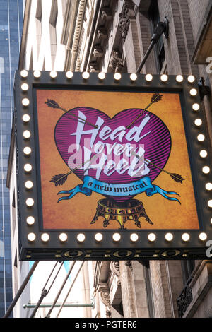 Marquee Sign, Broadway Musical, Head over Heels, Times Square, NYC, USA Stock Photo