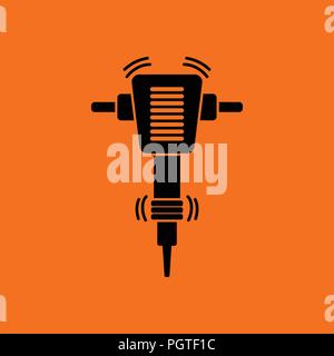 Icon of Construction jackhammer. Orange background with black. Vector illustration. Stock Vector