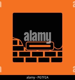 Icon of plastered brick wall . Orange background with black. Vector illustration. Stock Vector