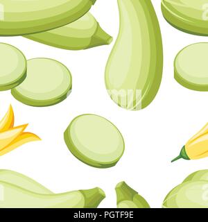 Seamless pattern. Squash whole. Fresh vegetable marrow . Oblong, green squash. Vegetable marrow courgette or zucchini. Harvest courgette organic ingre Stock Vector