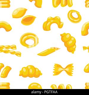 Seamless pattern. Flat various macaroni. Vector illustration on white background. Stock Vector