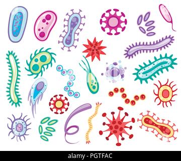 Bacteria and viruses. Colorful microorganisms collections. Flat vector ...