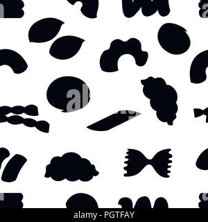 Black silhouette. Seamless pattern. Flat various macaroni. Vector illustration on white background. Stock Vector