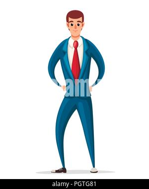 Business man in blue formal wear. Cartoon character design. Flat vector illustration isolated on white background. Stock Vector