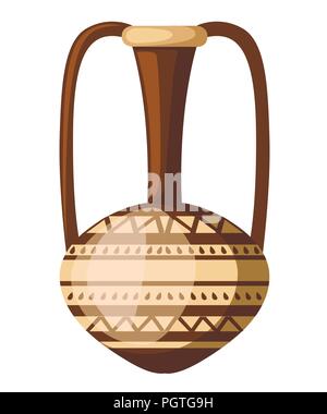 Ancient amphora illustration. Amphora with pattern and two handle. Greek or roman culture. Brown color and patterns. Flat vector illustration isolated Stock Vector