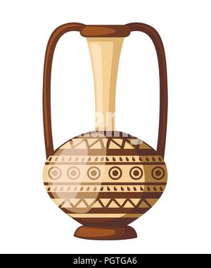 Ancient amphora illustration. Amphora with pattern and two handle. Greek or roman culture. Brown color and patterns. Flat vector illustration isolated Stock Vector