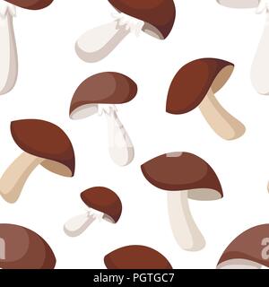 Seamless pattern. Porcini mushrooms. Organic vegetarian product. Boletus edulis. Flat vector illustration on white background. Stock Vector