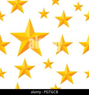 Seamless pattern. Golden stars, different sizes. Flat vector illustration on white background. Stock Vector