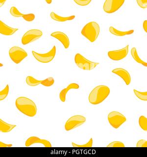 Seamless pattern. Potato chips. Flat vector illustration on white background. Pattern for web background or card. Stock Vector
