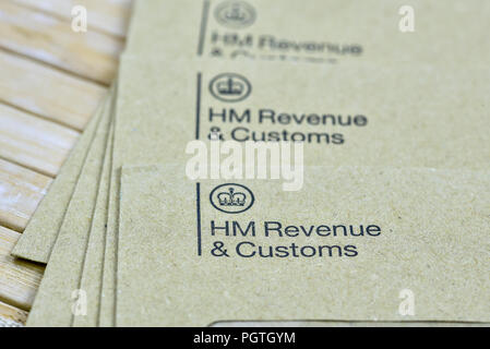 England, UK - August 16 2018: The logo of Her Majestys Revenue and Customs on a envelope. HMRC is a non-ministerial dept of the UK Government. Editori Stock Photo