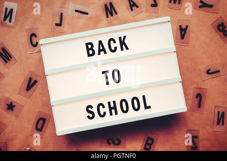 Back to school concept with letters on lightbox Stock Photo