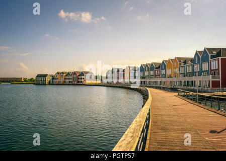 Skyline of Houten with famous Rainbow Houses in Netherlands Stock Photo