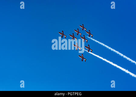 Canadian Forces (CF) Snowbirds, 431 Air Demonstration Squadron fly over Vancouver, British Columbia, Canada Stock Photo