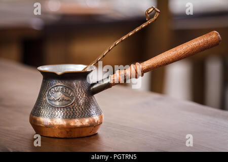 Traditional Armenian Coffee pot on a table top Stock Photo