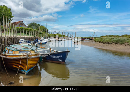 boats moored at blakeney point, north Norfolk Stock Photo