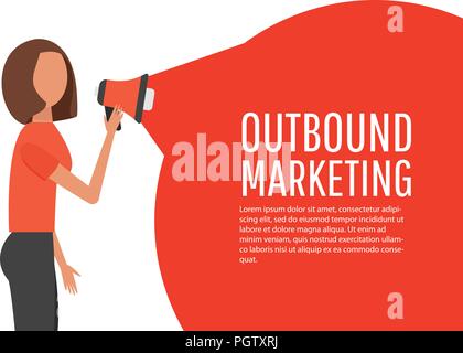 Outbound marketing. Megaphone label. Banner for business, marketing and advertising. Flat design vector illustration. Stock Vector
