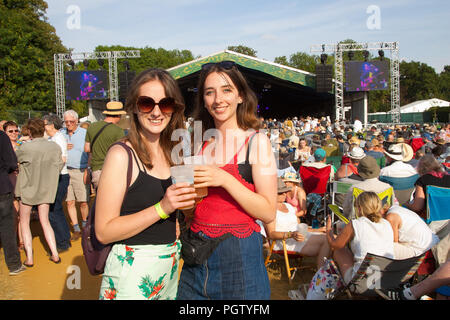 Crowds Enjoy the sunshine on day two at Cambridge Folk Festival 4th august 2018 Stock Photo