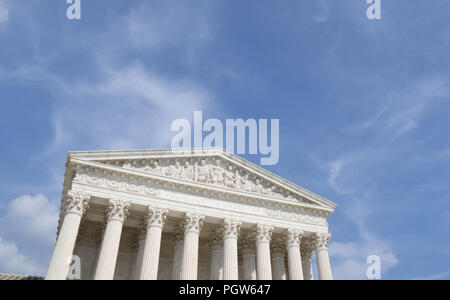 The U.S. Supreme Court building in Washington, D.C., on a sunny afternoon in August. Stock Photo