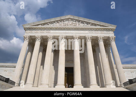 The U.S. Supreme Court building in Washington, D.C., on a sunny afternoon in August. Stock Photo