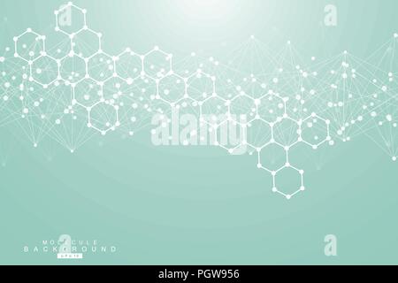 Structure molecule and communication. Dna, atom, neurons. Abstract polygonal structure with connecting dots and lines. Medical, technology, chemistry, science background. Vector illustration. Stock Vector