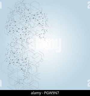 Structure molecule and communication. Dna, atom, neurons. Abstract polygonal structure with connecting dots and lines. Medical, technology, chemistry, science background. Vector illustration. Stock Vector