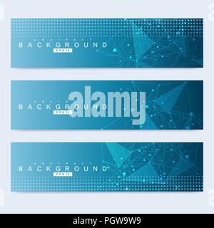 Scientific set of modern vector banners.Futuristic digital science technology concept for web banner template or brochure. Science vector background. Medical, tecnology, chemistry design Stock Vector