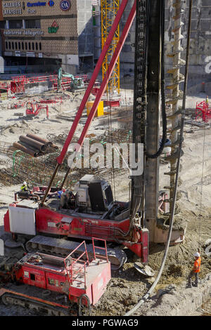 Global project of urban re-development: drilling machine at work on a building site, Part-Dieu district, Lyon, France Stock Photo