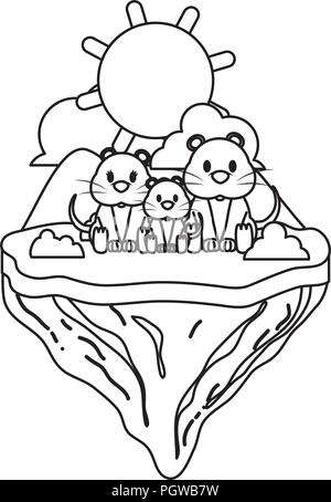 line family mouse animal in float island Stock Vector