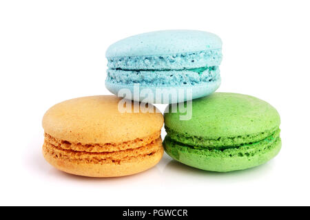 colorful macaroons isolated on white background closeup