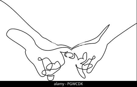 Continuous one line drawing. Hands woman and man holding together with little fingers. Vector illustration. Concept for logo, card, banner, poster flyer Stock Vector