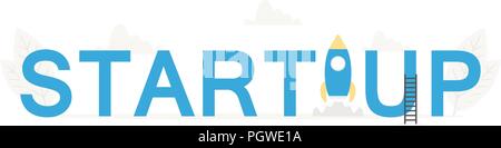 Vector big word Startup and business banner for design concept. Illustration for presentations on white background Stock Vector