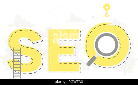 Vector big word SEO and search engine optimization business banner for design concept. Illustration for presentations on white background Stock Vector