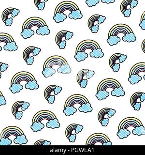 doodle beauty rainbow with fluffy clouds background Stock Vector Image ...