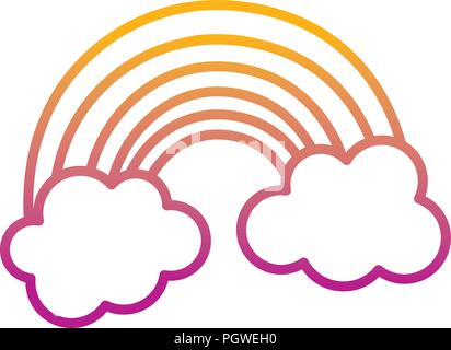 degraded line beauty nature rainbow with fluffy clouds Stock Vector