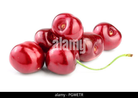 Sweet red cherries isolated on white background macro. Stock Photo