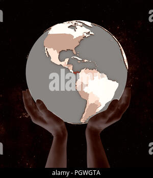 Panama on globe in hands in space. 3D illustration. Stock Photo