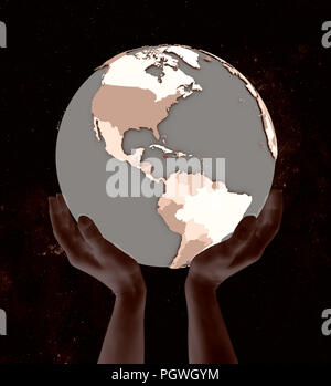 Jamaica on globe in hands in space. 3D illustration. Stock Photo