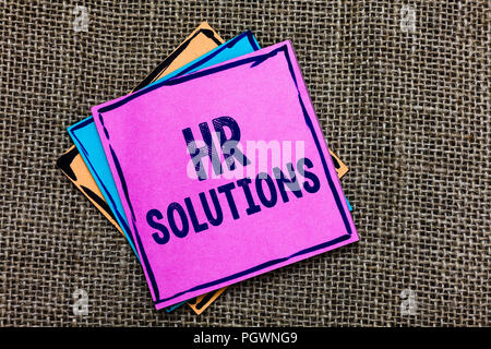 Handwriting text Hr Solutions. Concept meaning Outsourced Human resources consultancy and support Experts Paper notes Important reminders Communicate  Stock Photo