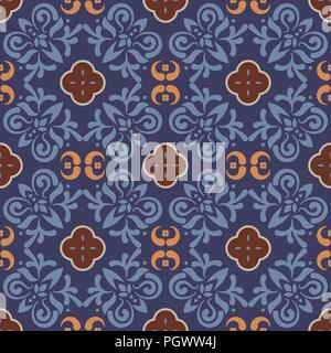Dark blue floor tiles ornament vector pattern print. Stock Vector