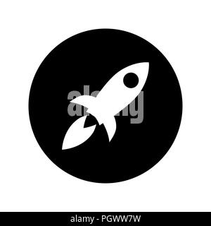 Rocket icon in white on black circle Rocket symbol Stock Vector