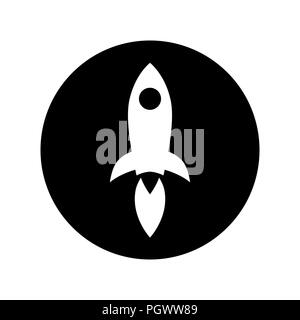 Rocket launch icon in white on black circle Stock Vector