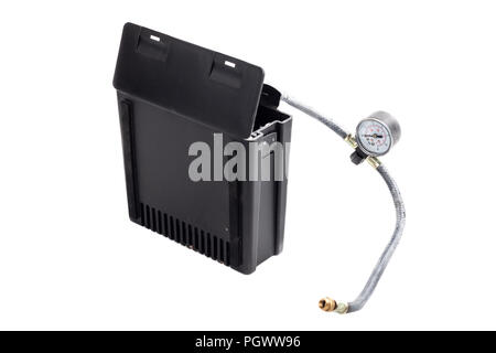 mini car air compressor on white background in studio Stock Photo