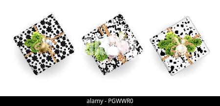 Set of Christmas gift boxes realistic illustration Stock Vector